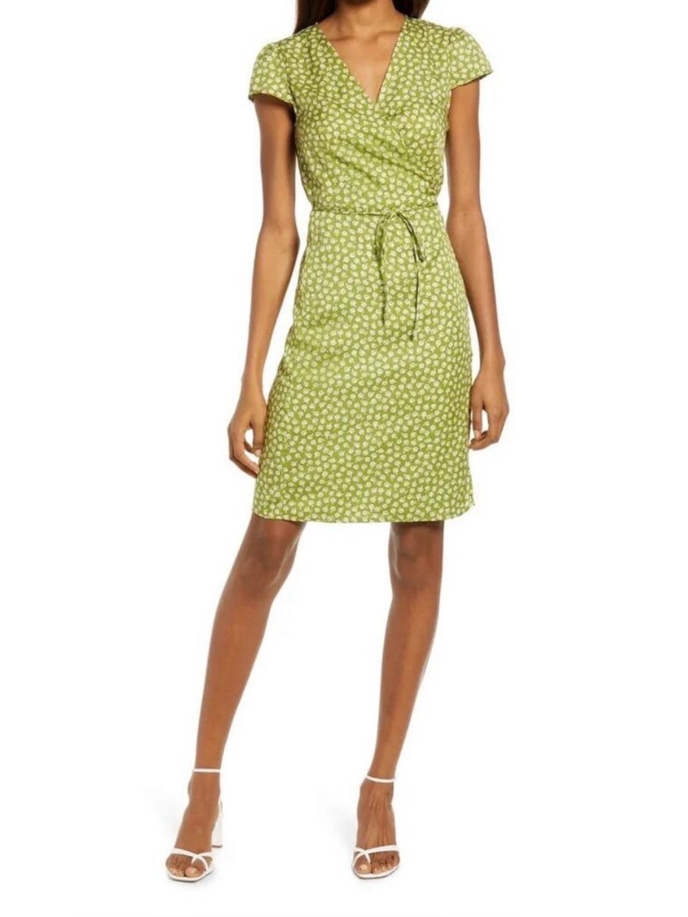 Reformation Zena Jessie Green Floral Print Short Sleeve Wrap Dress Size XS